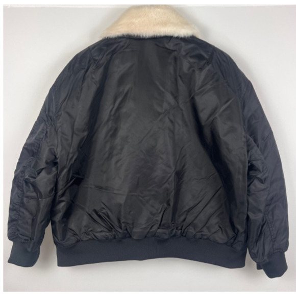 NVLT x Anthropologie Faux Fur Collar Bomber Jacket L Black Aviator Camo lined - Picture 5 of 10